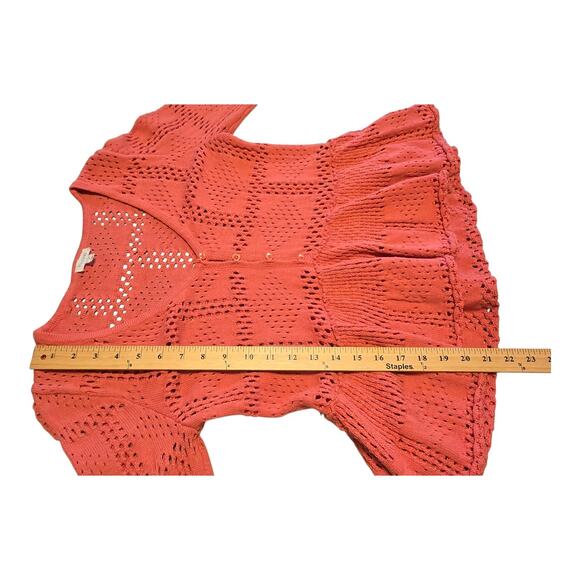 Pilcro Crochet Open Knit Pointelle Sweater Womens S Coral Bell Sleeve Peplum Hem - Picture 9 of 9